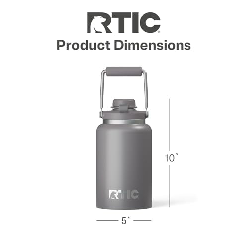 RTIC Half Gallon Outback Jug, Ceramic Lined, Graphite | Stainless Steel, Insulated Water Bottle with Lid and Handle, Double Wall Vacuum Insulation - color: Graphite