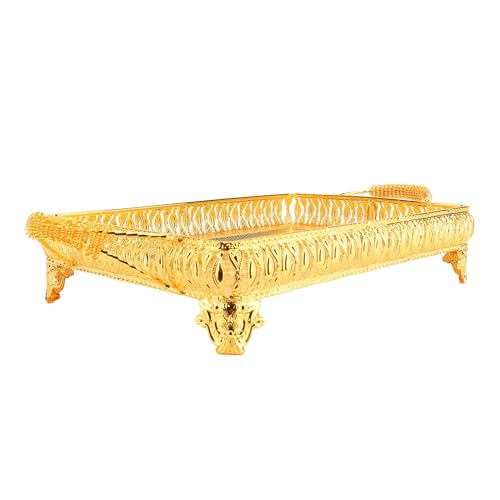 Metal Serving Tray for Food Snacks Fruit, Decorative Rectangle Party Platter, European Style Gold Tray with Raised Edges, Large Serving Dish for Home Decor and