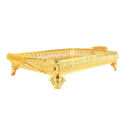 Metal Serving Tray for Food Snacks Fruit, Decorative Rectangle Party Platter, European Style Gold Tray with Raised Edges, Large Serving Dish for Home Decor and