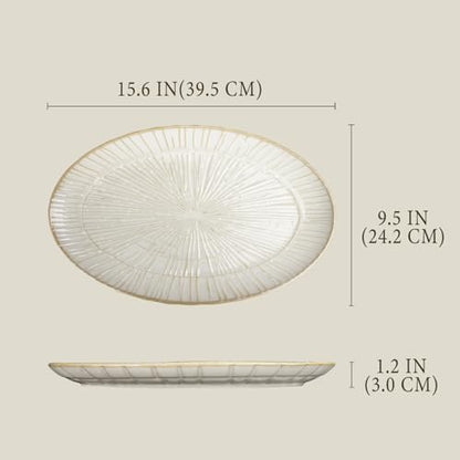 15.6-inch Ceramic Dinner Plate Set of 4, Ceramic Salad Plate Set, Retro Cream-Style Dinner Plate,Suitable for salads, appetizers, snacks, and sushi，Oven and dishwasher safety - color: White