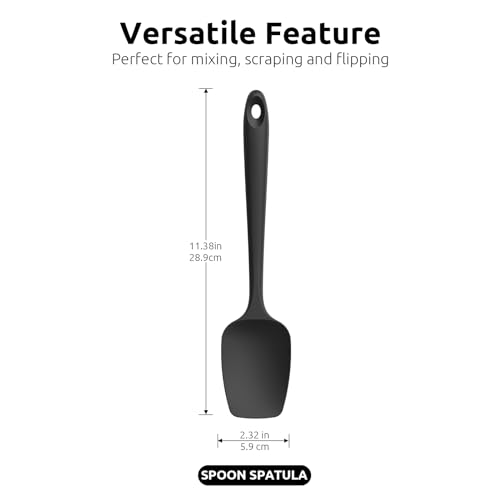 U-Taste 600ºF Heat Resistant Food Grade Silicone Spoon Spatula Set of 3, and 480℉ Heat-Resistant Food-Grade Non-Stick Firm Cooking Tong 9 inch (Black)