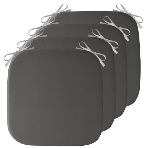 AddGrace Memory Foam Chair Cushions for Dining Chairs Set of 4 Dark Grey | 17.5"x17.5"x1.5", with Ties and Non Slip Bottom, Washable Cover, Soft and Skin-friendly Fabric, for Kitchen Dining Room - color: Dark Grey