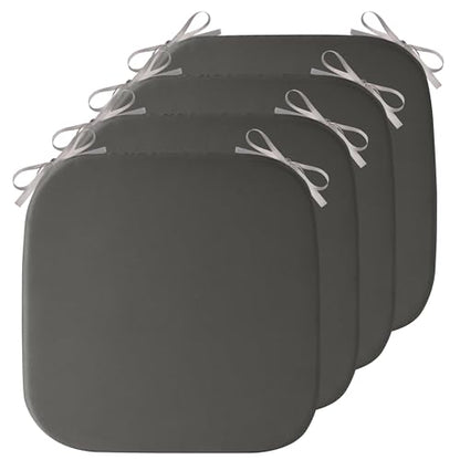 AddGrace Memory Foam Chair Cushions for Dining Chairs Set of 4 Dark Grey | 17.5"x17.5"x1.5", with Ties and Non Slip Bottom, Washable Cover, Soft and Skin-friendly Fabric, for Kitchen Dining Room - color: Dark Grey