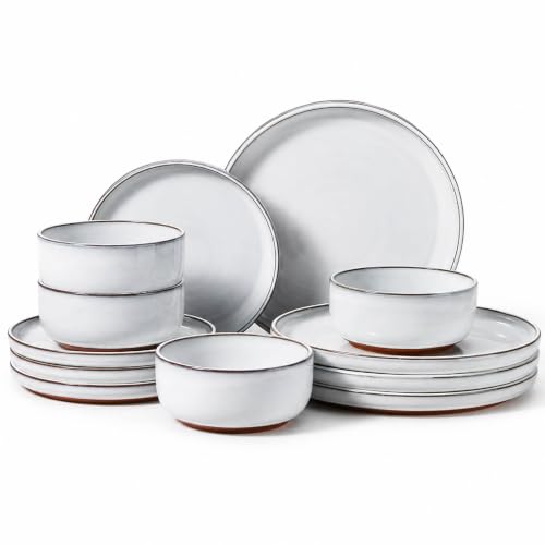 HaWare 12-Piece Dinnerware Set for 4, Plates and Bowls Dishes Set for Home - color: Ink White, size: 12pcs for 4