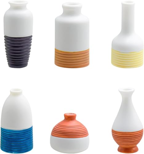 6 Pcs Ceramic-Like Design Bud Vases Set – Mini Flower Arrangements Resin Tiny Flower Vases for Fairy Garden Accessories, Micro Landscape DIY Décor, Tabletop & Home Decorations, Gift for Plant Lovers