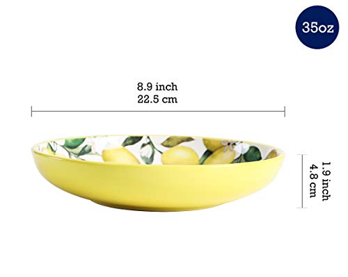 Bico Lemon Dreams Pasta Bowls, 35oz Salad Bowl Set of 4, Large Ceramic Serving Dinner Bowls for Soup and Cereal, Microwave and Dishwasher Safe, Gift for Housewarming and Thanksgiving - color: Lemon Dreams