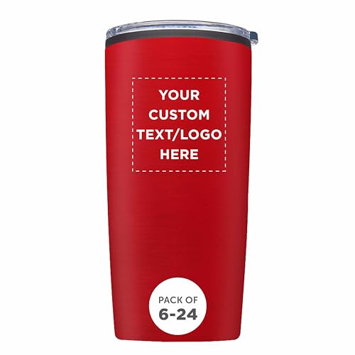 Custom Plastic Tumblers 20 oz Set of 6/12/24 Personalized Bulk Pack with Lids, Ice Coffee Tumbler, To Go Cup Insulated - Red - color: - Custom – Red