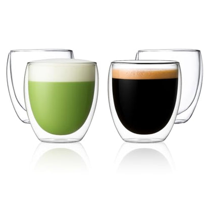 LEMONSODA Double Walled Glasses, 8.5 oz Set of 4 Clear Glass Coffee Mugs - color: 8.5oz