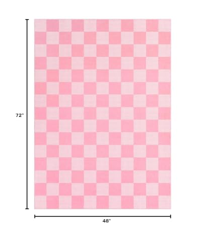 GarveeHome Checkered Pink 4x6 Washable Girls Rug Low-Pile Nursery Bedroom | Pink and White Area Rug for Living Room Girl Room Classroom Non-Slip Soft Stain Resistant Geometric Rugs TPE Backing - color: Blush Pink, size: 4' x 6' (Rectangular)