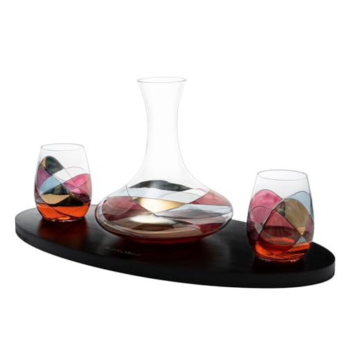Artisanal Hand-Painted Decanter & Stemless Wine Glasses Set – Mother’s Day, Wife, Mom, or Friends – Romantic Stained Glass Windows, 2-Piece Set – Birthday or Housewarming Gift Idea - style: Decanter & Stemless Wine Glasses Set