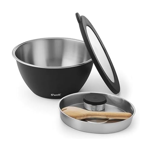 S'well Stainless Steel Salad Bowl Kit XL 184oz, Onyx, Includes 5oz Canister For Dressing, Serving Utensils, and Removable Tray, Leakproof, Easy to Clean, Dishwasher and Refrigerator Safe - color: Onyx, size: 184oz