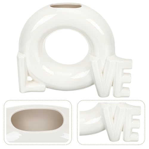 VICASKY Modern Decorative Love Ceramic Vase for Flower Arrangement, Glossy Donut Shape, Simple Desktop Dried Flower Pot for Valentine’s Day Home Décor and Farmhouse Style