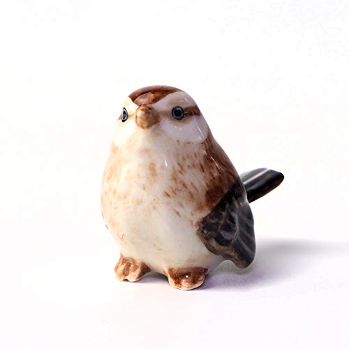 Handmade Ceramic Bird Figurine, Shelf Decor for Bird Lovers | Hand-painted ceramic, brown, 1.3 in tall, for bookshelf, nursery shelf or windowsill, gift for bird watchers
