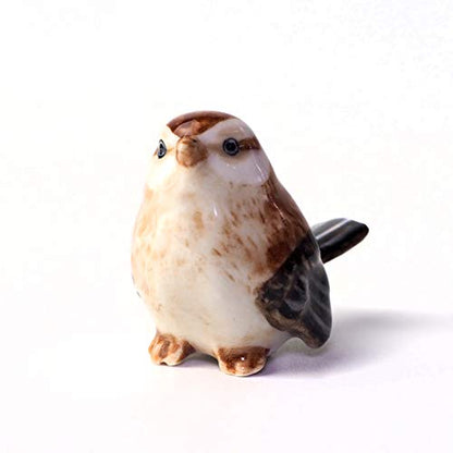 Handmade Ceramic Bird Figurine, Shelf Decor for Bird Lovers | Hand-painted ceramic, brown, 1.3 in tall, for bookshelf, nursery shelf or windowsill, gift for bird watchers