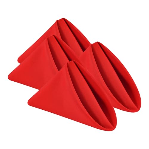 Wolkemer Set of 4 Red Cloth Napkins 17 x 17 Inches Solid Washable Polyester Dinner Napkins with Hemmed Edges for Dinners Parties Weddings Banquets Events Table Decoration - color: Red