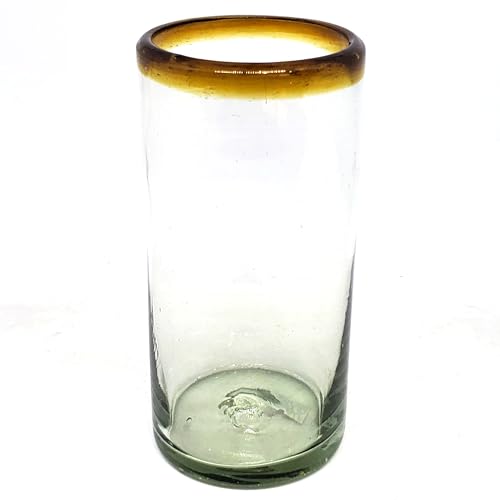 Amber Rim 20 oz Tall Iced Tea Glasses (set of 6) Mexican Handmade Glassware, Recycled Glass, Lead-free, Toxin-Free (Tall Iced Tea) - style: 20 oz Tall Iced Tea