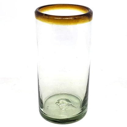 Amber Rim 20 oz Tall Iced Tea Glasses (set of 6) Mexican Handmade Glassware, Recycled Glass, Lead-free, Toxin-Free (Tall Iced Tea) - style: 20 oz Tall Iced Tea
