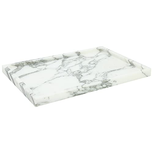 Real Luxurious Natural Marble Vanity Tray Genuine Marble Storage Tray for Home Decor Stone Tray for Bathroom/Kitchen/Vanity/Dresser Non-Resin/(arabescato) - color: Marble Tray-arabescato, size: 12" x 8" x 0.7"