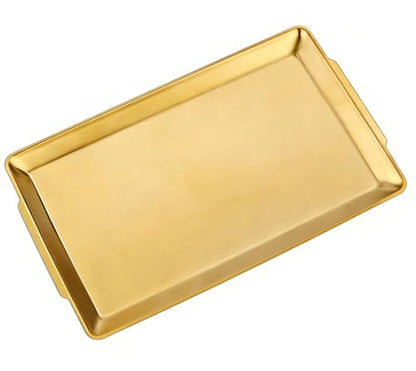 15.8" x 9.5" Large Serving Platters, Stainless Steel Heavy-Duty Large Serving Trays, Gold Rectangular Plates for Food, Fruit, Party, Wedding, Christmas, Chip and Scratch Resistant - color: Gold-15.8" X 9.5"