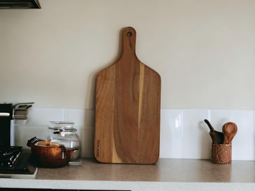 Vesta Homes Wooden Cutting Board for Kitchen/Chopping/Serving Board, Platter for Vegetables, Cheese and Charcuterie | Acacia Wood |16 * 7 Inches | Handmade in India - size: 16.5"L x 7.1"W