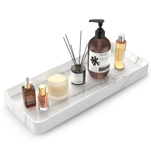 Gurygo 12" Ceramic Bathroom Vanity Tray for Kitchen Counter - Kitchen Soap Trays - Rectangular Vanity Tray for Bathroom - Porcelain Large Serving Trays (Marble, Set/1) - color: Marble White, size: 12" x 5" x 1.1"
