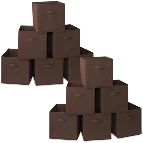 Casafield Set of 12 Collapsible Fabric Cube Storage Bins, Brown - 13" Foldable Cloth Baskets for Shelves, Cubby Organizers & More - color: Brown, size: 13" x 13" x 13"