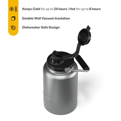 RTIC Half Gallon Outback Jug, Ceramic Lined, Stainless | Stainless Steel, Insulated Water Bottle with Lid and Handle, Double Wall Vacuum Insulation - color: Stainless