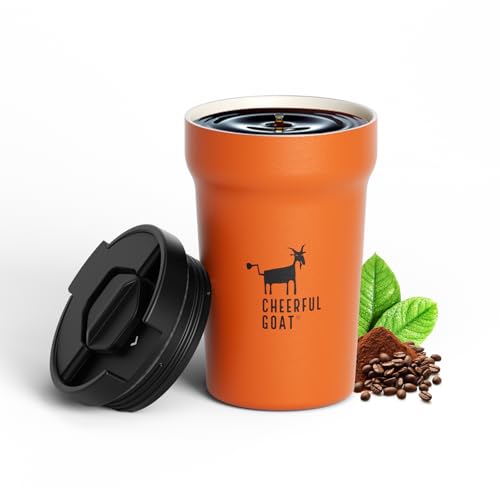 CHEERFUL GOAT Insulated Coffee Mug – Stainless Steel Travel Coffee Tumbler with Ceramic Liner, 12oz Coffee Cup for Hot and Cold Water Coffee at Home, Office, or On the Go (orange) - color: Orange