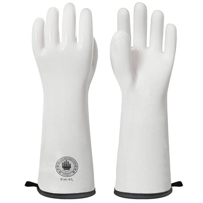 15" Long Silicone Oven Gloves, Heat Resistant Kitchen Oven Mitts (9/L) | Food Grade Waterproof Silicone Gloves for Cooking, Grilling & Smoker Barbecue, Sourdough Baking - color: White Extra Long, size: 9/L