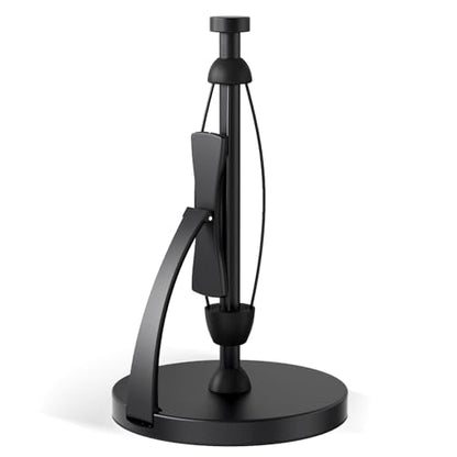 VEHHE Paper Towel Holder Countertop, Black Paper Towel Holder with Spring Activated Arm and Damping Effect, Simply Tear Paper Towel Stand for Bathroom and Kitchen (Black) - color: Black, size: Suction Base