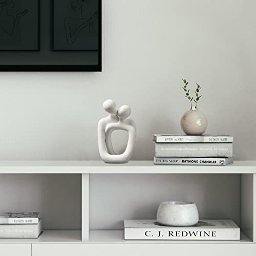 BANOMII Abstract Couple Statue, Minimalist Couples Bedroom Decor, White Hugging Lovers Sculptures Modern Home Office Decor Accents for Nightstand & Dresser, Shelf Decorations Aesthetic, Gift
