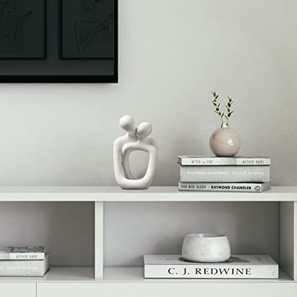 BANOMII Abstract Couple Statue, Minimalist Couples Bedroom Decor, White Hugging Lovers Sculptures Modern Home Office Decor Accents for Nightstand & Dresser, Shelf Decorations Aesthetic, Gift