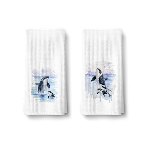 2 Pack Shark Hand Towels for Bathroom - Ocean Sea Beach Animals Shark Waffle Bath Hand Towel Decorative for Summer Kitchen Dish Tea Towels, Funny Sea Lovers Beach Gifts for Women Men065 - color: Ccolor007