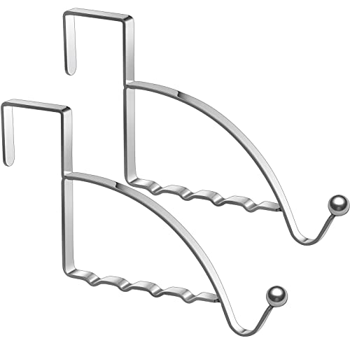Hotop 2 Pcs Over The Door Hooks, Clothes Hanger, Over Door Hanger, Silver | Metal Rack for Coats Towels Hats Bag, Space Saving for Bedroom Bathroom Closet, Sturdy Mounted Hanging Storage Organizer Rack - color: Silver