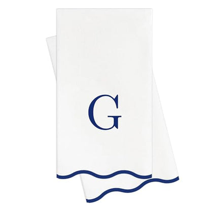 Stxy's Monogram Guest Towels, 40 Lettered Hand Towels - Navy Blue Letter 'G', Decorative Scalloped Monogrammed G Paper Napkins, Blue and White Disposable Dinner Napkins for Bathroom, Hostess Gifts - style: G