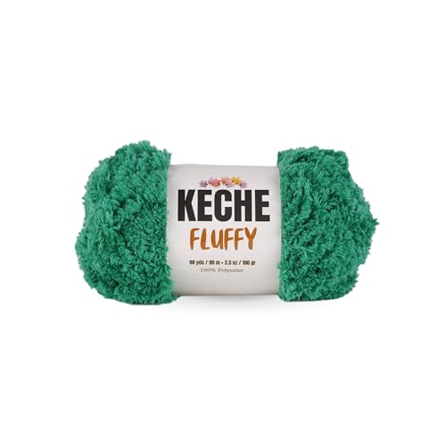 KECHE Fluffy Bulky Yarn – Super Soft Chunky Fuzzy Blanket Weight # 5 Yarn for Knitting Crocheting Crafting 3.5 oz (100 gr) 98 Yds (90 m) - Benetton Green - color: Benetton Green, size: 1 SKEIN