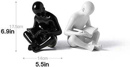 Bookend Supports Black and White Decorative Reading Bookends for Shelves Ceramic Home Decor Statues and Sculptures (1 Pair)
