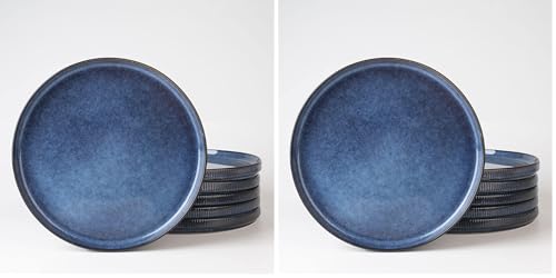famiware Star Salad Plates for 6, 8 inches Plate Set, Stoneware Dinnerware, Small Dinner Plates for Dessert, Salad, Appetizer, Nebulas Blue (Pack of 2) - color: Nebulas Blue, size: 8"(6pcs)ST (Pack of 2)