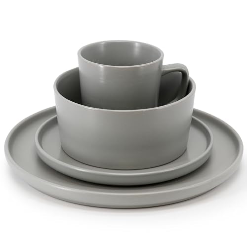 Elama Luxmatte Modern and Contemporary Stoneware Dinnerware Set in Matte, Service for 4 (16, Light Gray) - color: Light Gray