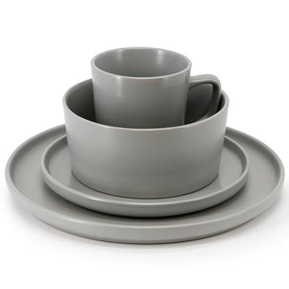 Elama Luxmatte Modern and Contemporary Stoneware Dinnerware Set in Matte, Service for 4 (16, Light Gray) - color: Light Gray