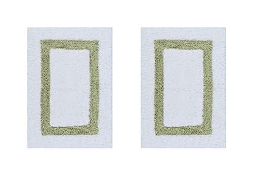 Better Trends 100% Cotton Hotel Collection Bath Mats Set, White & Sage Mats - Tufted, Reversible & Absorbent & Machine Washable 2 Piece Bathroom Rug Set, Shower & Sink Bath Rug - color: White & Sage, size: 2 Piece Set (17" x 24" | 17" x 24")