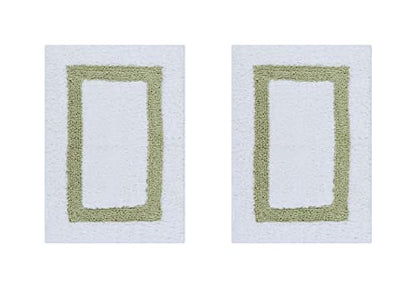 Better Trends 100% Cotton Hotel Collection Bath Mats Set, White & Sage Mats - Tufted, Reversible & Absorbent & Machine Washable 2 Piece Bathroom Rug Set, Shower & Sink Bath Rug - color: White & Sage, size: 2 Piece Set (17" x 24" | 17" x 24")