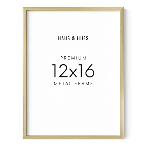 HAUS AND HUES 12x16 Gold Picture Frames - Modern, Metallic Wall Decor for Bedroom, Living Room, Office Poster Display - Gold 12x16 Poster Frames - color: Gold Metal, size: 12x16 in, style: Set of 01