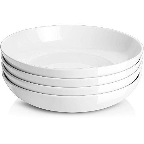 Y YHY 9.75" Large Pasta Bowls, 50 Ounces Big Salad Bowls, Ceramic Serving Bowl Set of 4, Wide and Shallow Bowls Set, Microwave and Dishwasher Safe, White - size: 9.75 inches