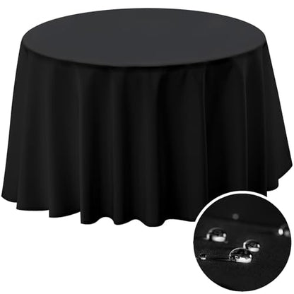 BYDOLL Table Cloth 70 Inch Round Tablecloth Fits Max60 Inch Diameter Table Top,Black Polyester Washable Wrinkle-Free Spillproof Tablecloth for Party Patio Cover - color: Black, size: 70" x 70" (Round-Fits Tables 46''-58'')