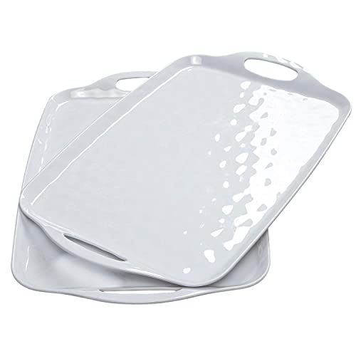 TP Melamine Serving Trays with Handles, 17” x 12”, Set of 2, Pure White | Rectangular Trays, Serving Platters for Food and Meat, Dishwasher Safe, Lightweight, Break-resistant - color: Pure White, size: 17" x 12"