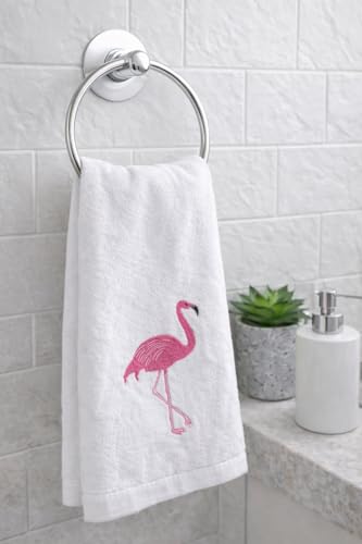Flamingo Luxury Hand Towels Set of 3 – Cotton Embroidered, Hot Pink, Quick Dry & Highly Absorbent – Decorative Towels 11 x 18 inch - color: Flamingo White