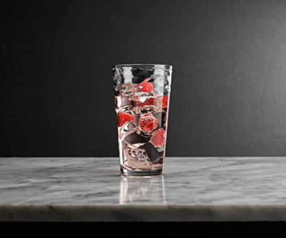 Glaver's Hammered Glass Cups. Cocktail Drinking Glasses Set of 6 Tall Kitchen Glasses, 17 oz Water Glassware For Bar, Juice, Beer, Iced Tea, Everyday Cordial Glasses Drinkware. - size: 17 Ounces