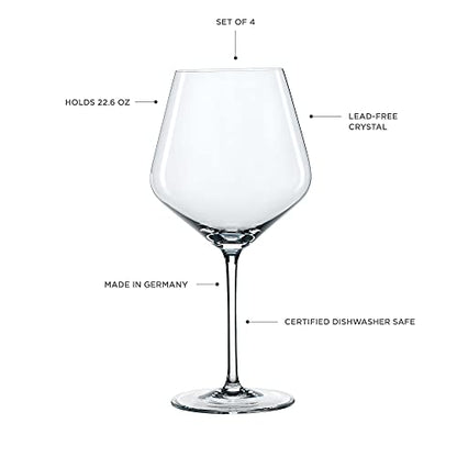 Spiegelau Style Burgundy Wine Glasses, Crystal Clear Red Wine Glasses for Pinot Noir, Elegant Glassware, Wedding Gifts, Birthday Gifts for Women and Men, Home Bar Accessories, 22.6 oz, Set of 4 - style: Burgundy Glasses