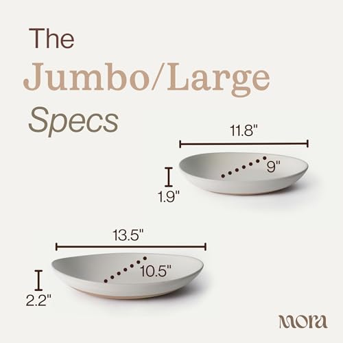 MORA Jumbo and Large Serving Dishes Set of 2, 13 inch and 12 inch Ceramic Pottery Oval Platters - Microwave, Oven and Dishwasher Safe - Oat - color: Oat, size: Jumbo & Large